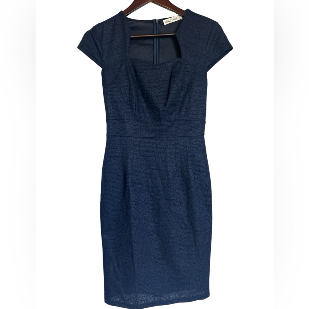 Grace Karin Blue Sheath Mini Dress Sweetheart Neckline